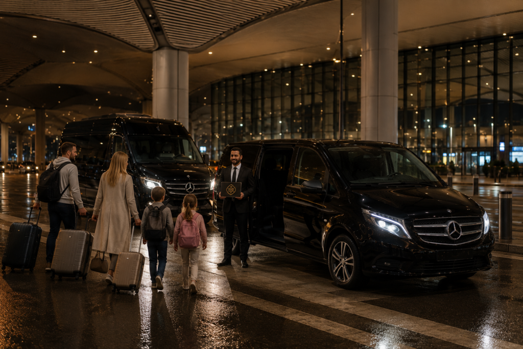 Bursa Sabiha Gökçen Havalimanı VIP transfer hizmetinde Mercedes Vito ile özel şoförlü havalimanı karşılama.