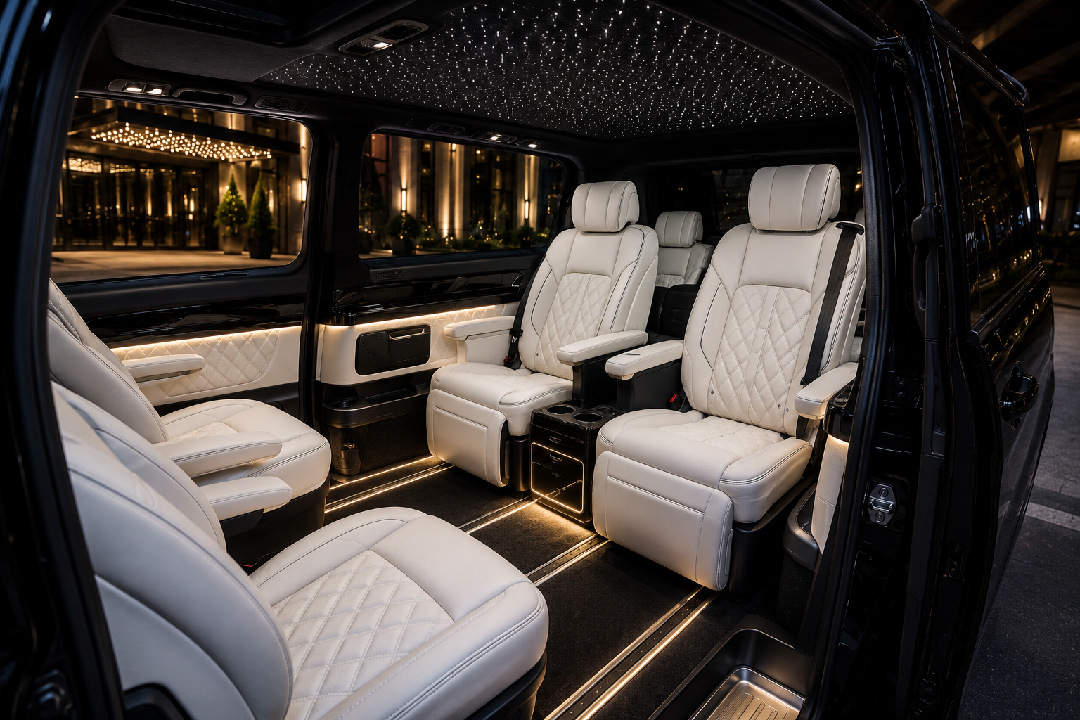 Bursa Mercedes Vito VIP iç tasarım beyaz deri koltuk